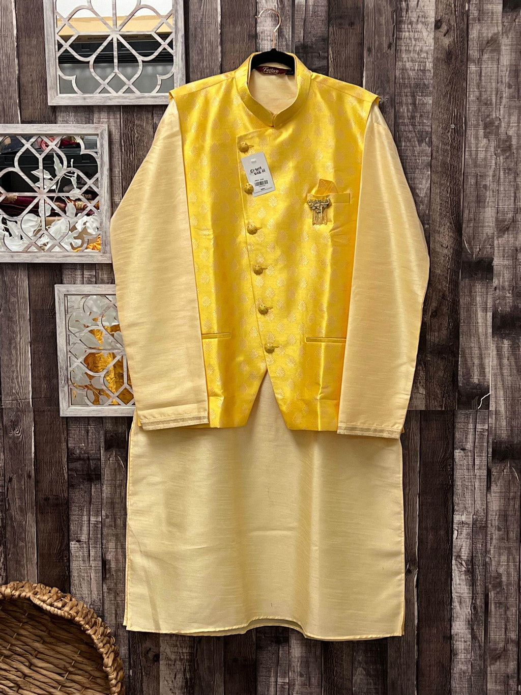 Cotton silk kurta pajaama set with jacket