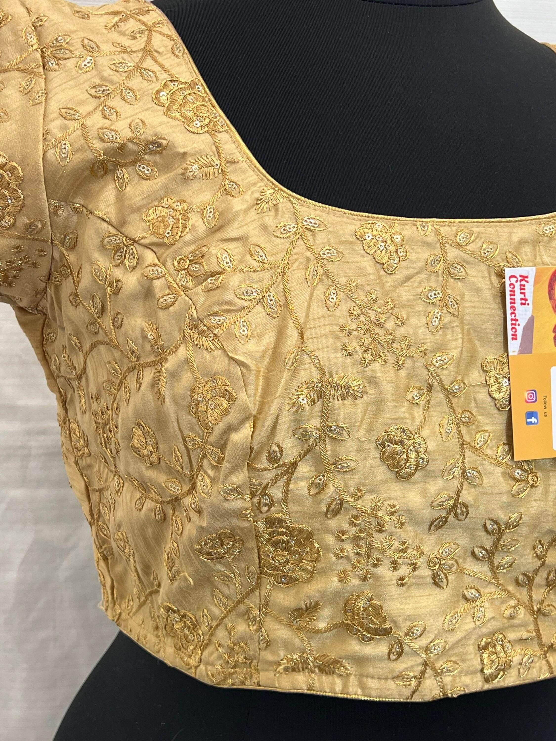 9102 embroidered raw silk blouse | readymade saree blouse