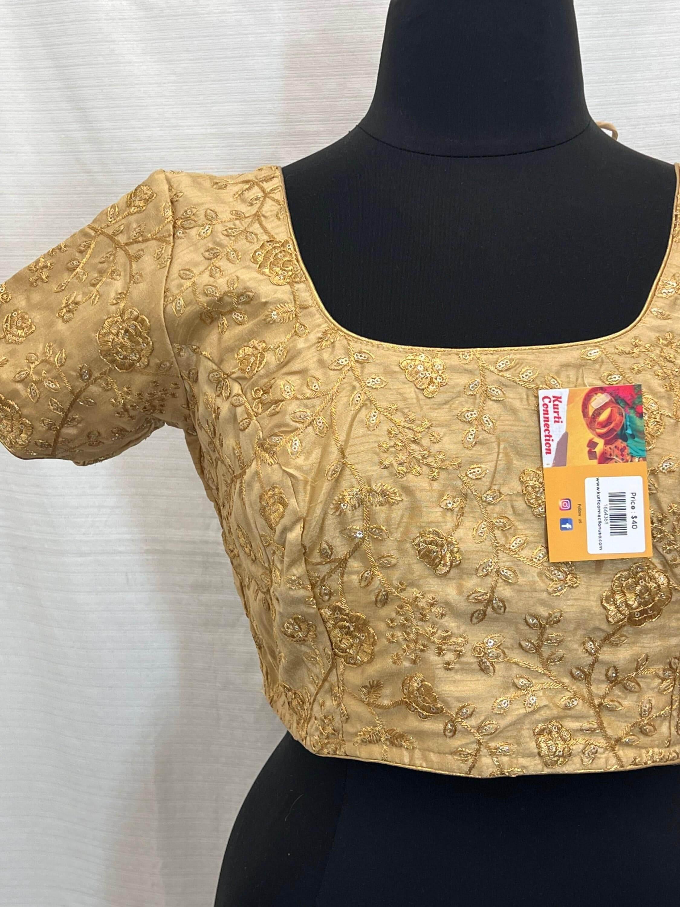 9102 embroidered raw silk blouse | readymade saree blouse
