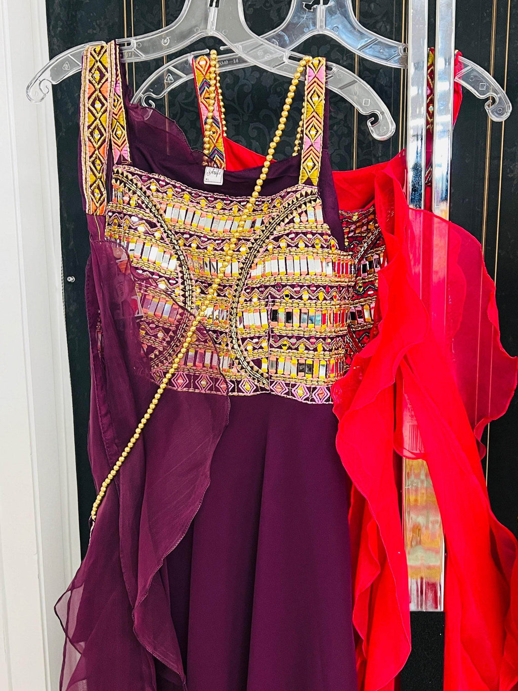 Chiffon long kurti with mirror work