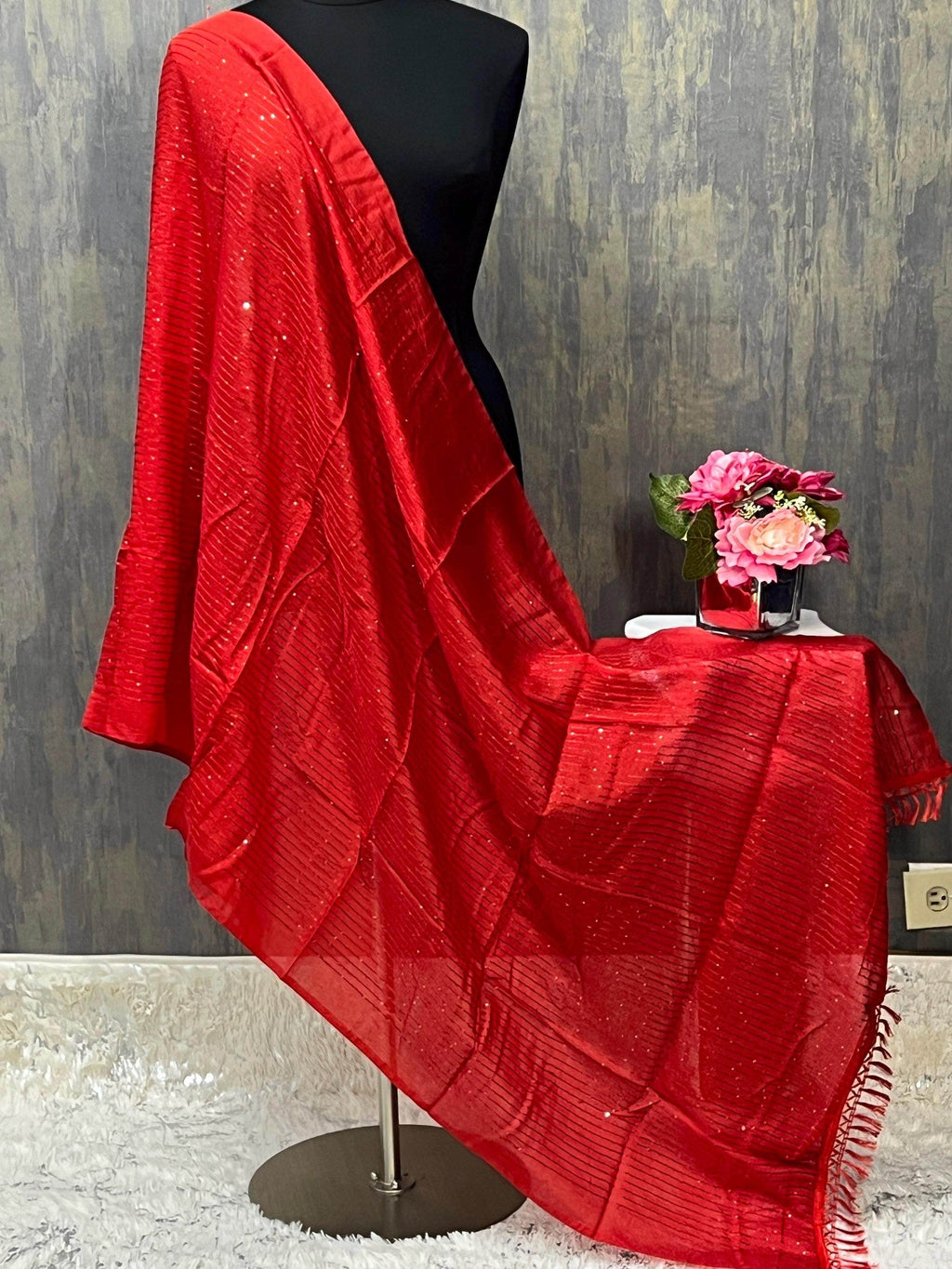 Red dupatta | sequin dupatta