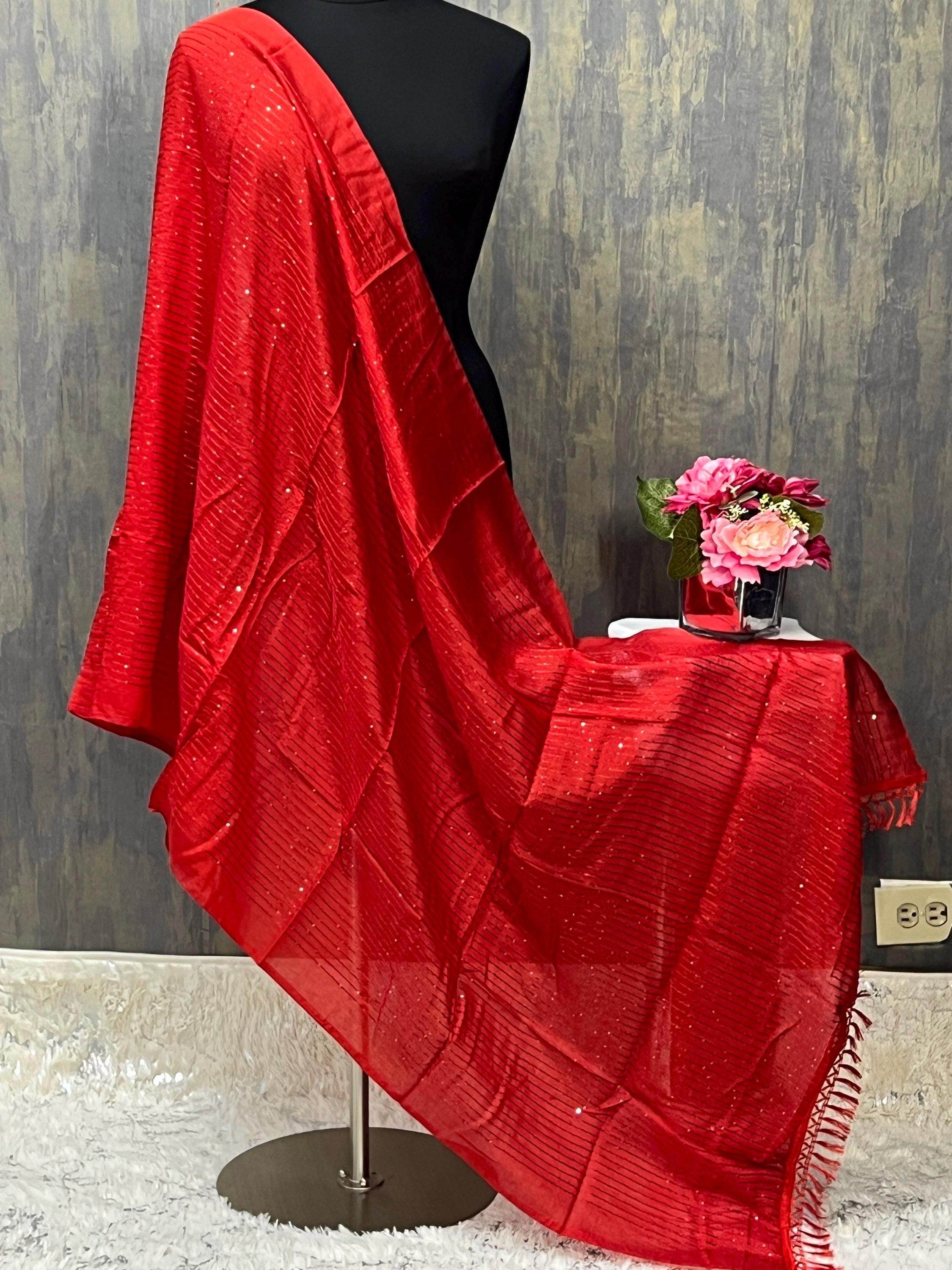 Red dupatta | sequin dupatta