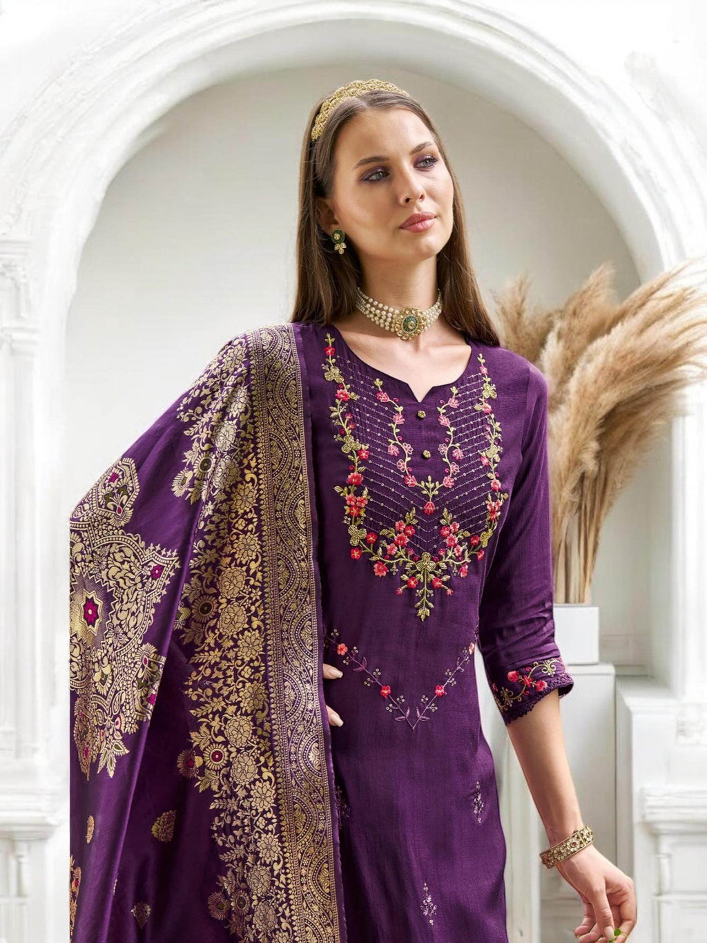 Linen silk Kurti set with banarasi dupatta