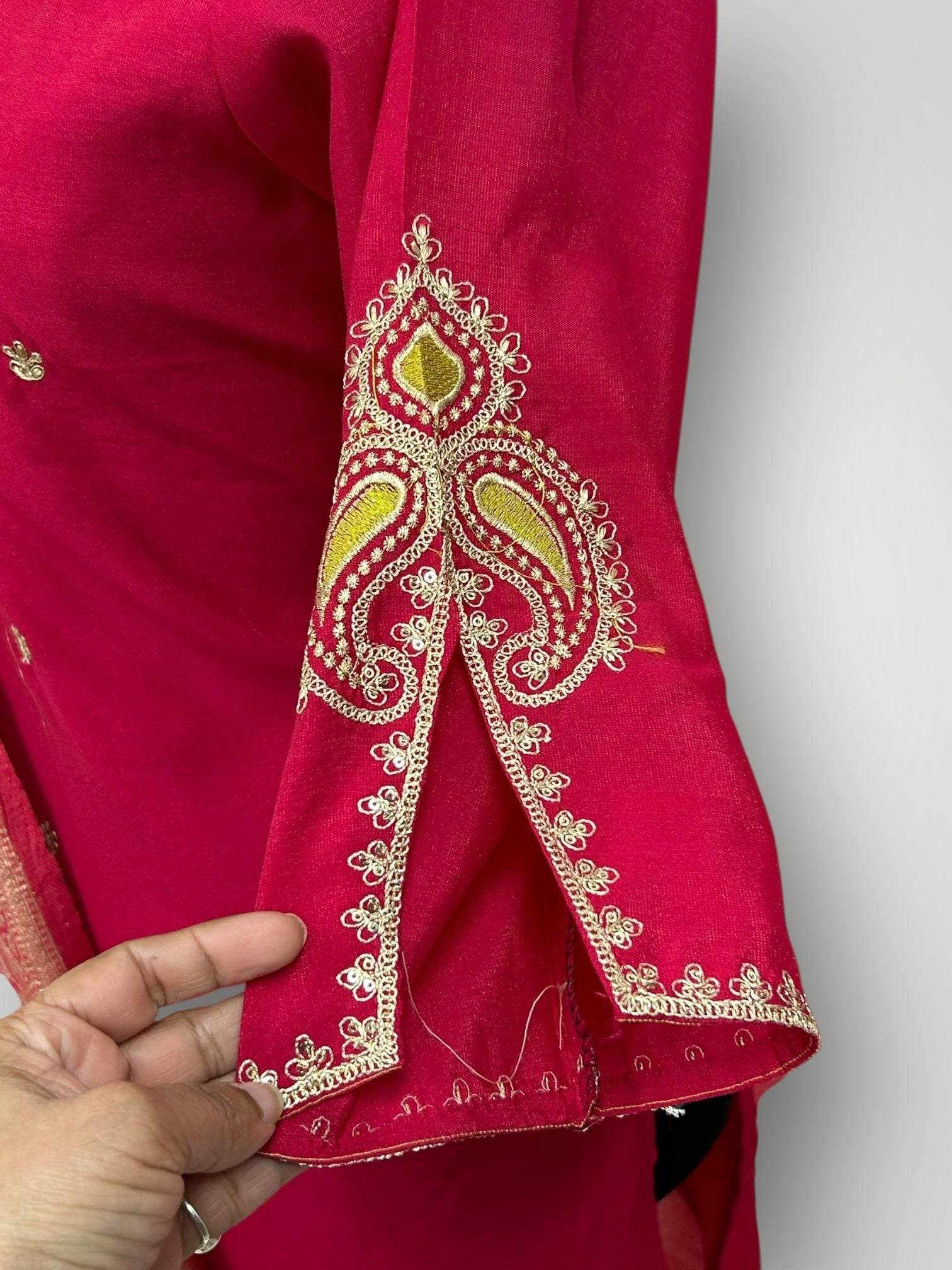 Shimmer silk Kurti set : Dark pink