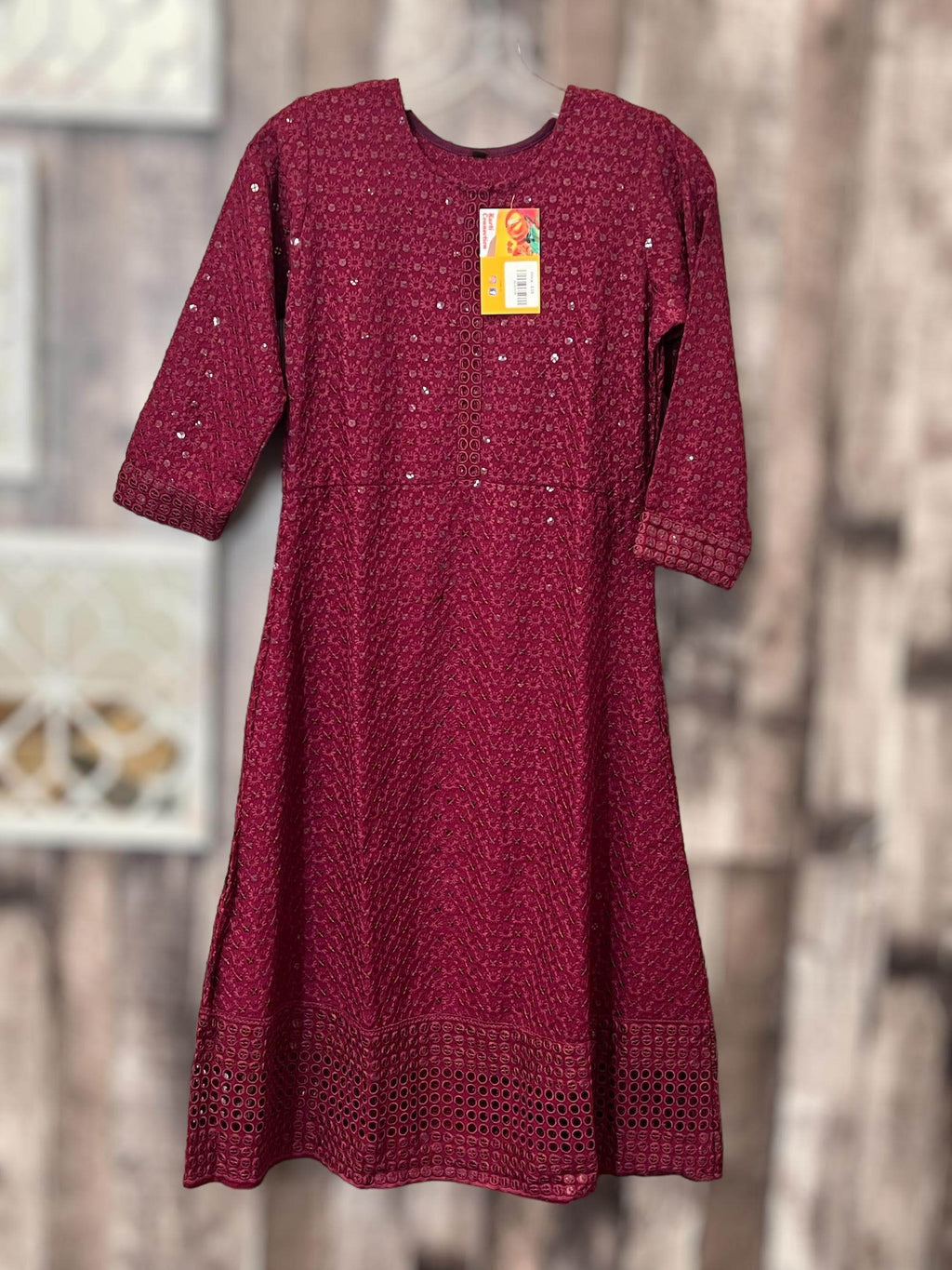 Chikankari kurtis for girls : wine color