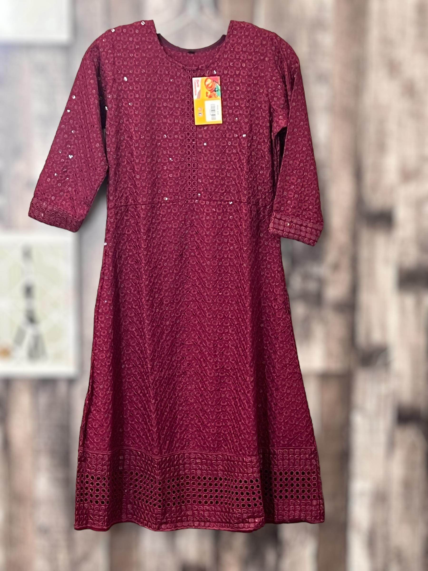 Chikankari kurtis for girls : wine color