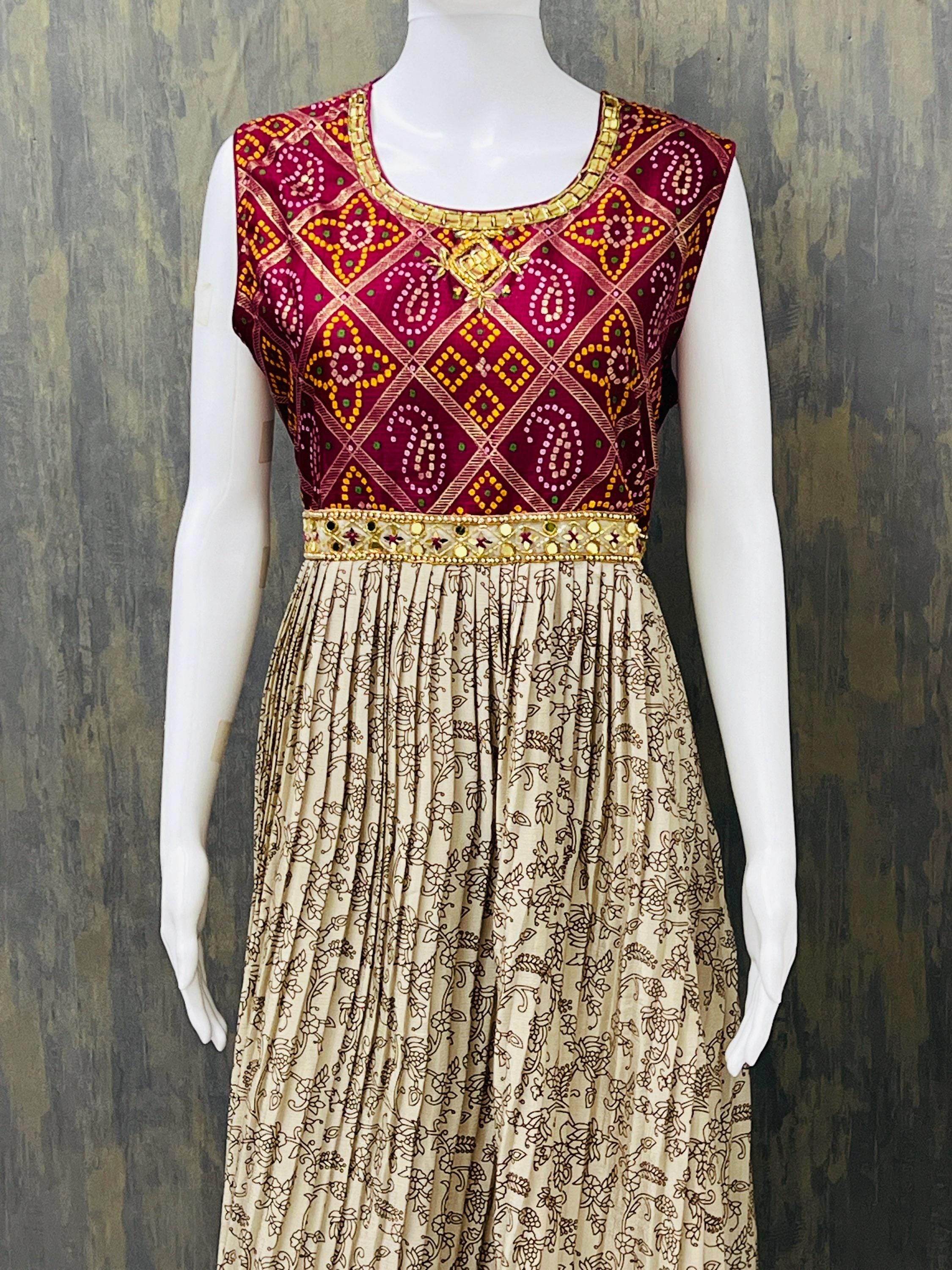 Crape silk kurti with bandhani print