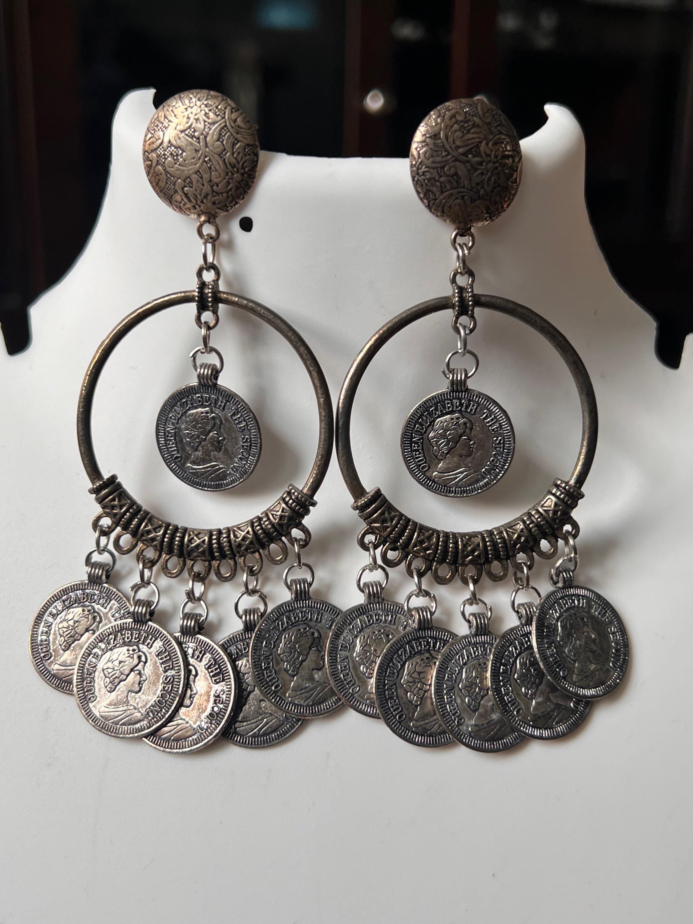 Oxidized coin earrings