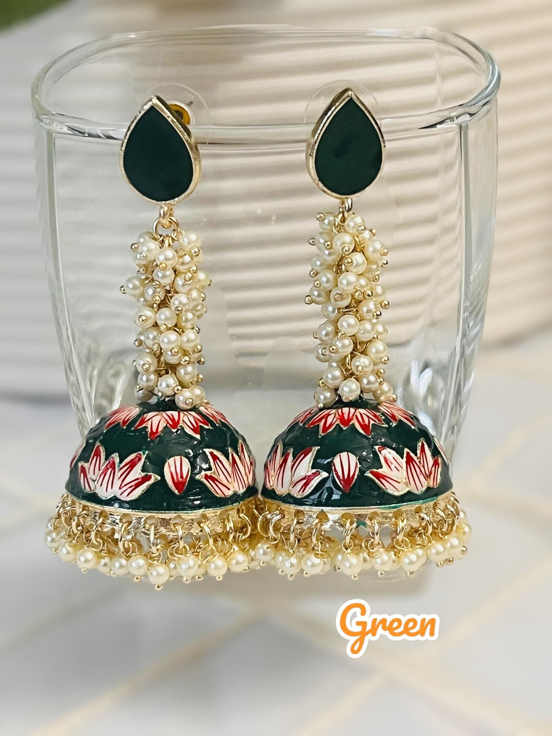 Meenakari jhumki, long jhumki