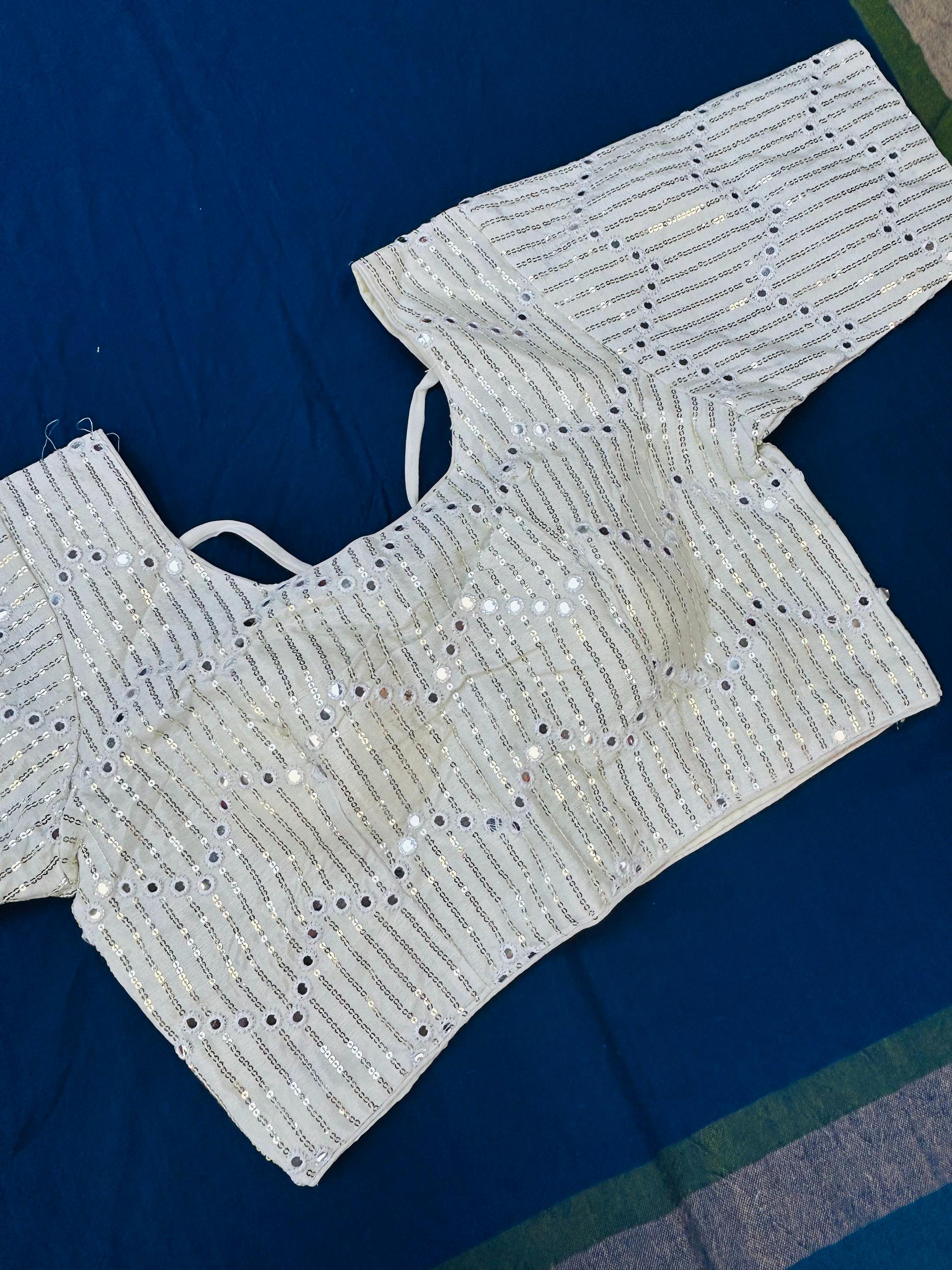White blouse with mirror work