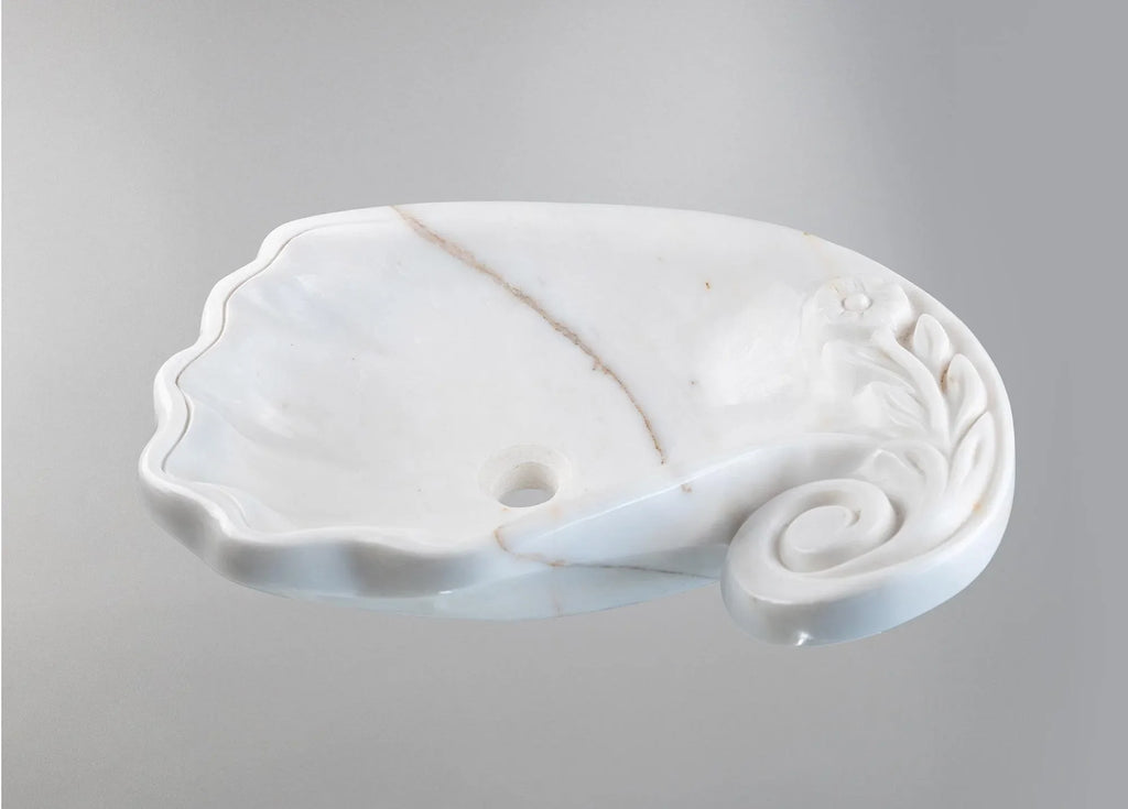 Marble Vessel Sink | Hand-Carved Natural Stone Bathroom Basin  | Luxury Floral Design Vanity