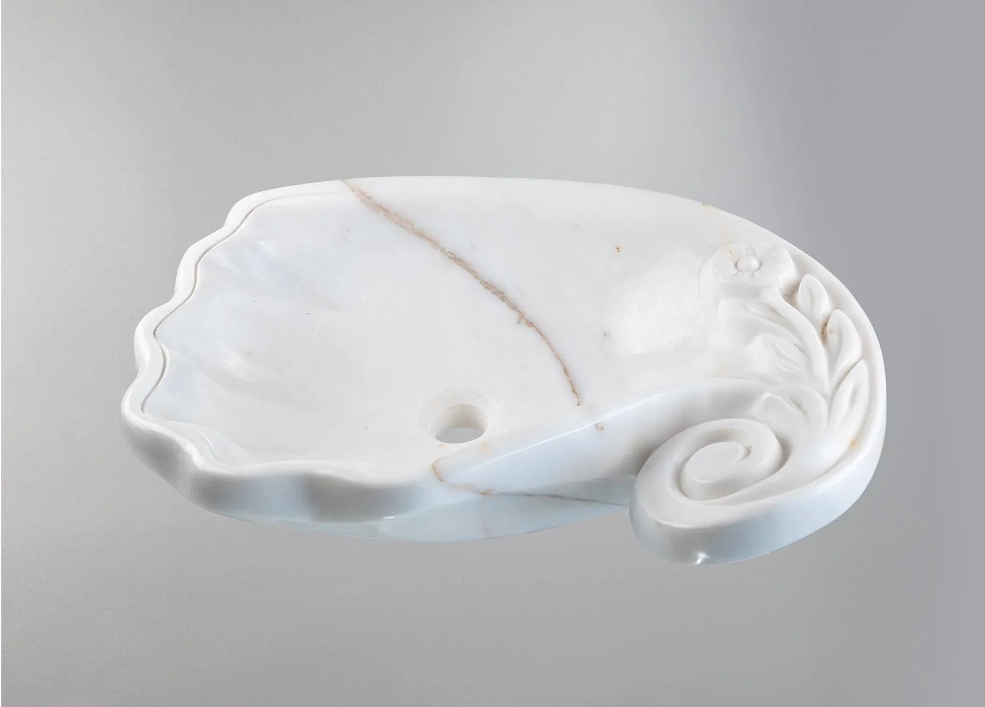 Marble Vessel Sink | Hand-Carved Natural Stone Bathroom Basin  | Luxury Floral Design Vanity