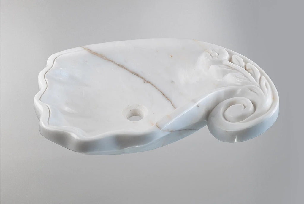 Marble Vessel Sink | Hand-Carved Natural Stone Bathroom Basin  | Luxury Floral Design Vanity