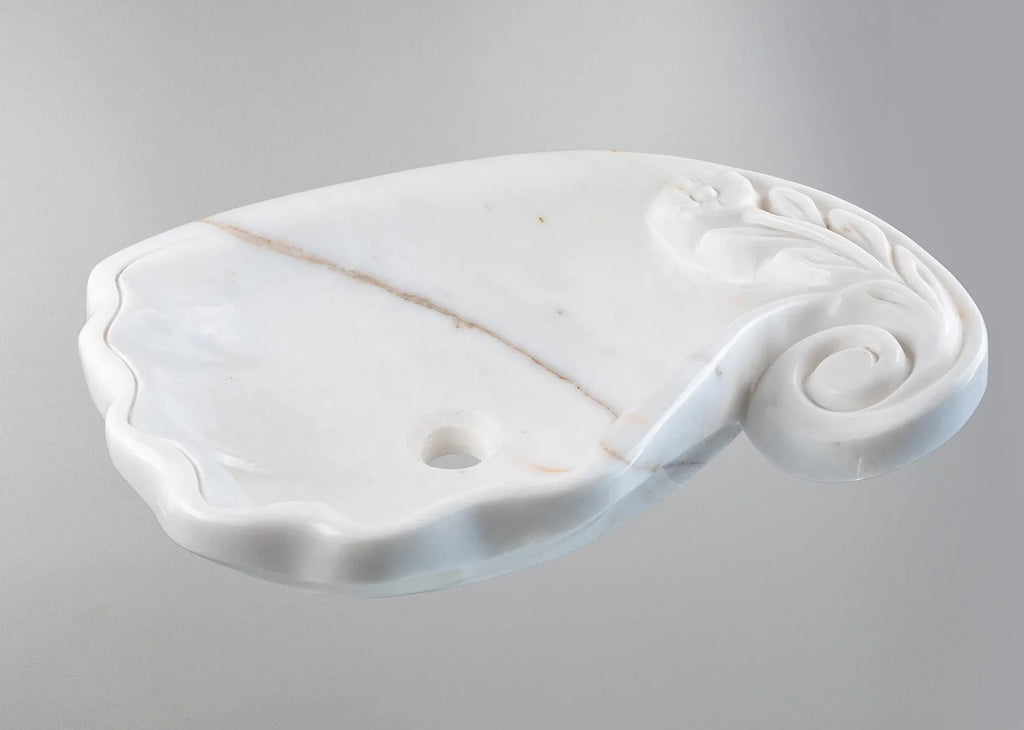 Marble Vessel Sink | Hand-Carved Natural Stone Bathroom Basin  | Luxury Floral Design Vanity