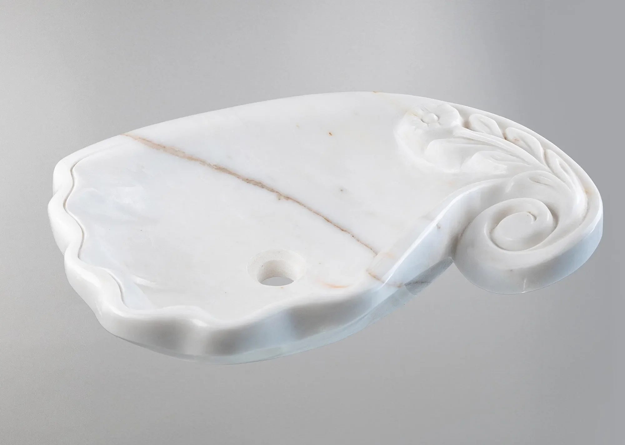 Marble Vessel Sink | Hand-Carved Natural Stone Bathroom Basin  | Luxury Floral Design Vanity