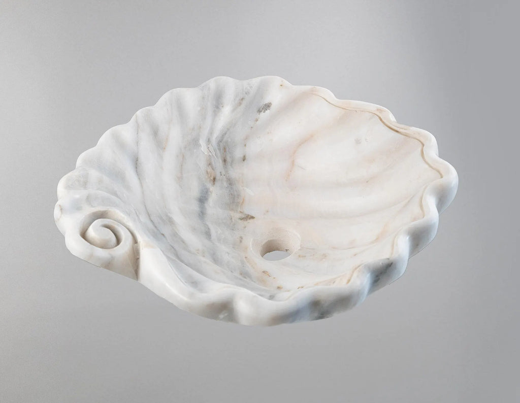 Luxury Marble Vessel Sink – Hand-Carved Shell Design Natural Stone Bathroom Basin