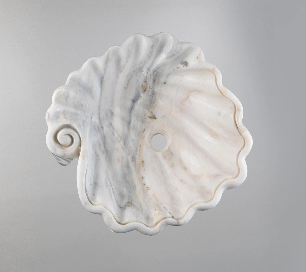 Luxury Marble Vessel Sink – Hand-Carved Shell Design Natural Stone Bathroom Basin