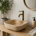 Travertine Vessel Sink | Natural Stone Bathroom Basin 18x18 inches USA | Luxury Marble Sink