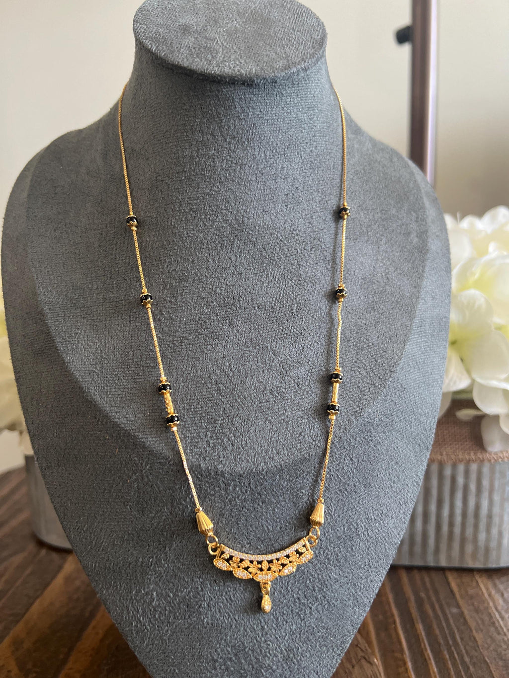 Gold Plated Black Beads Mangalsutra Necklace for Women | Minimal Indian Jewelry | Long Chain Everyday Ethnic Wear