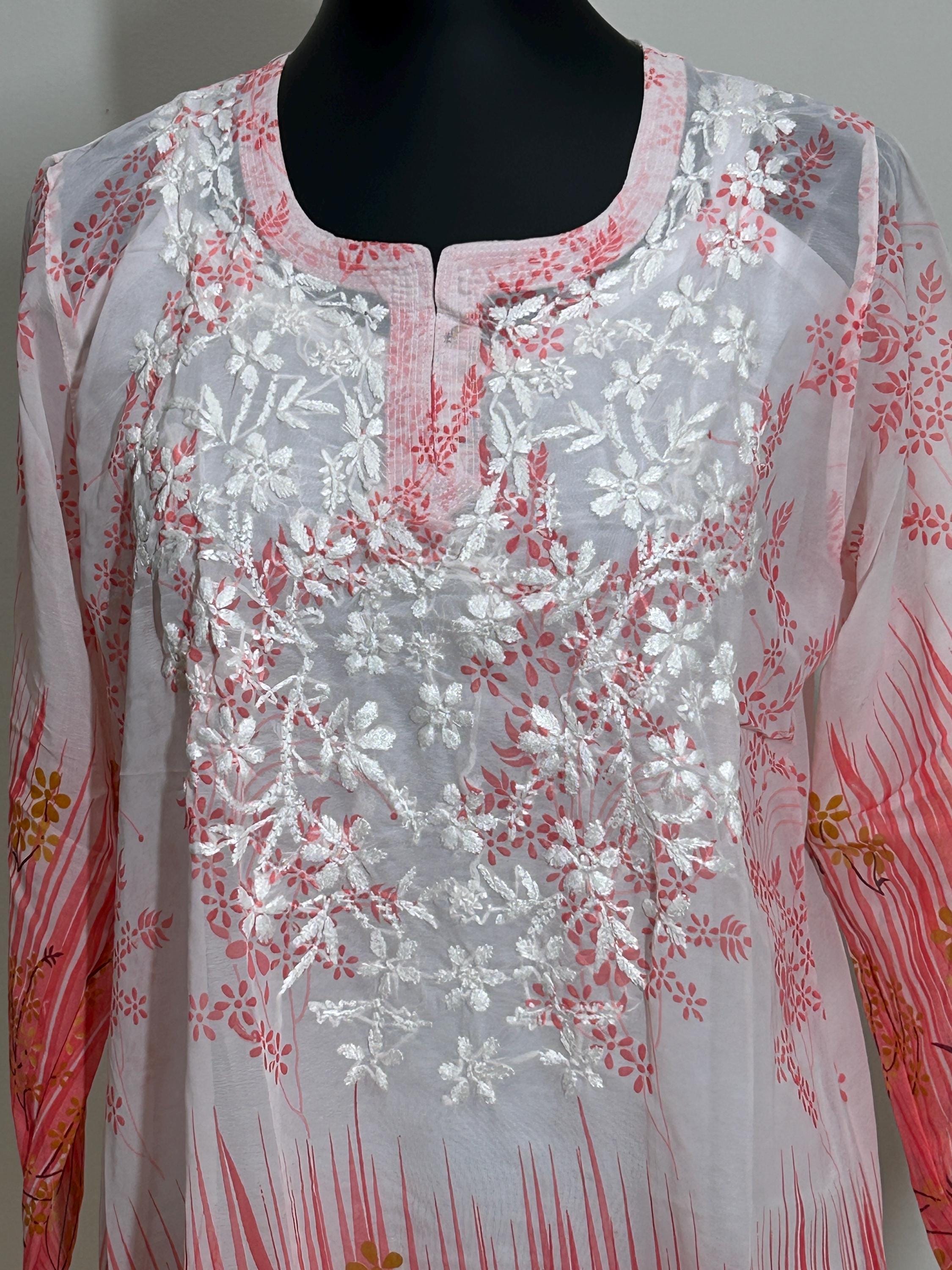 Chikankari short kurti with spaghetti inner | georgette top