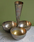 Silver Plated Cluster of Three Serving  Bowls with Vase in Center - by Mesa, Italy