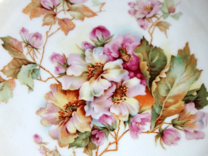 Porcelain Bowl by RS Prussia with Hand Painted Wild Roses and Embossing