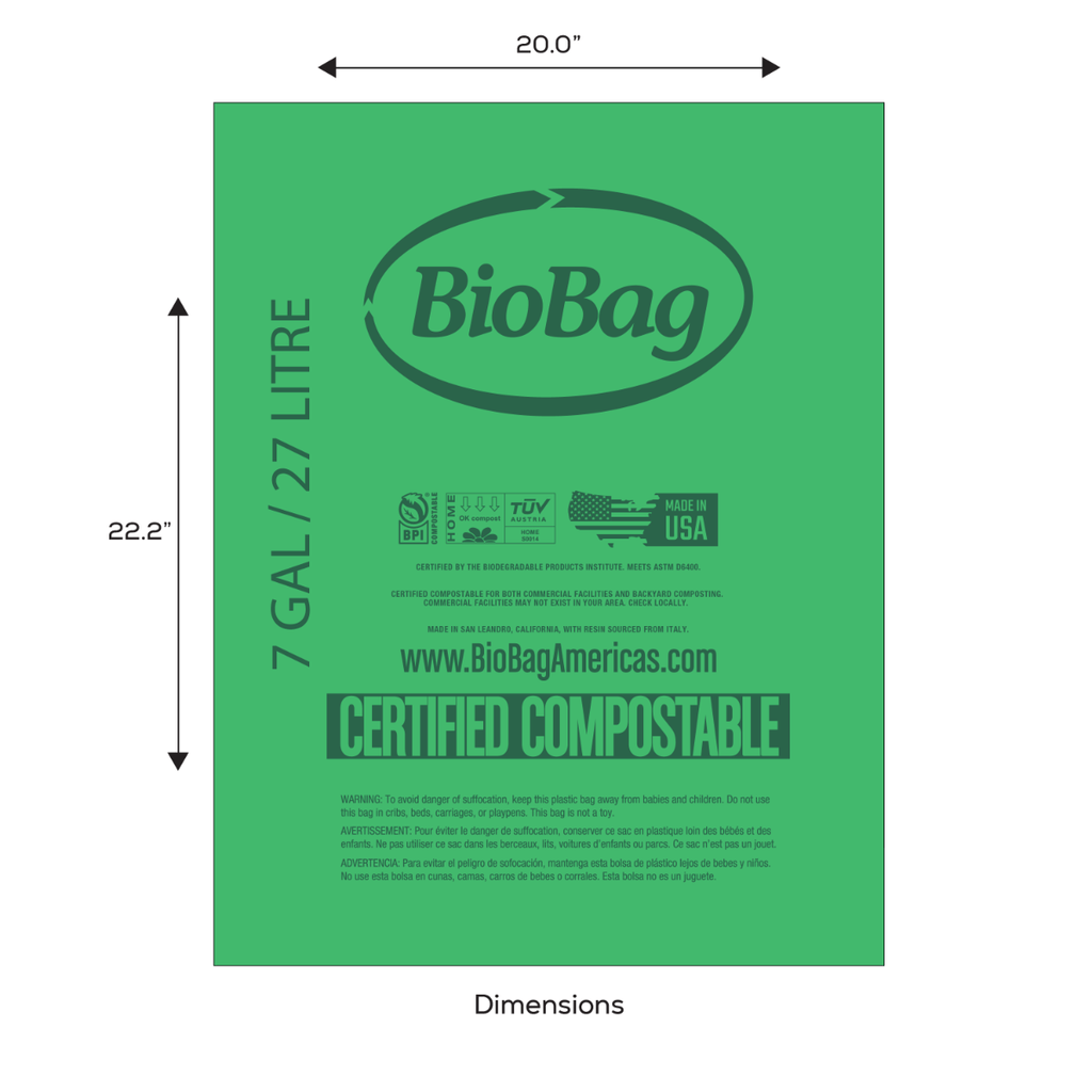 BioBag 7 Gallon Compostable Bag Liners Green (QTY 600), SKU 07G2022