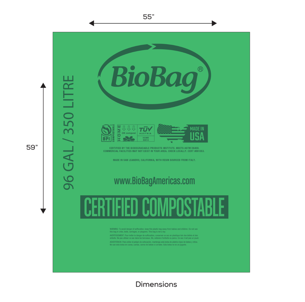 BioBag 96 Gallon Compostable Bags 55x59 (QTY 60), SKU 96G5559