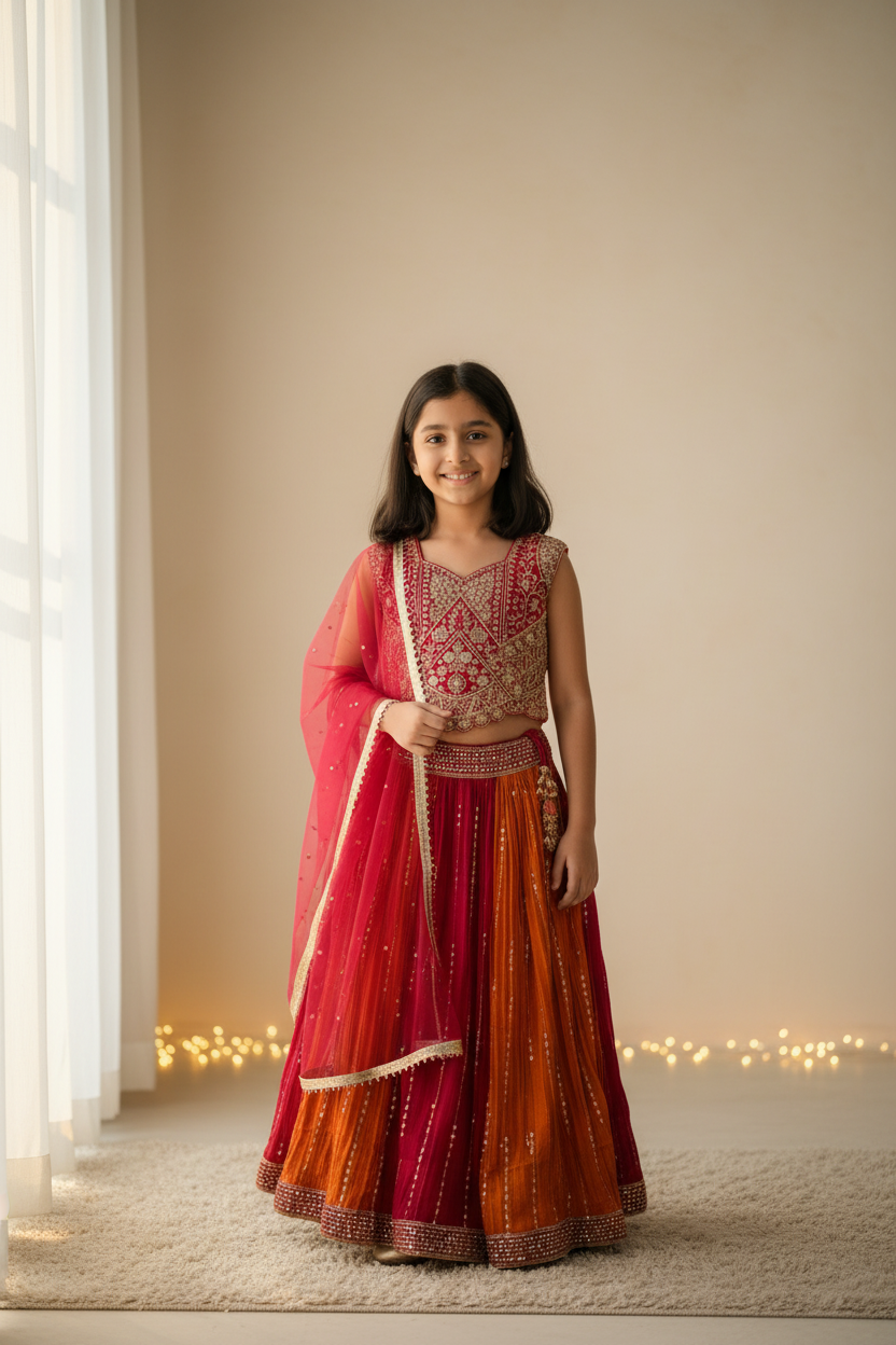 Girls Lehenga Choli Set - Kids Wedding Wear
