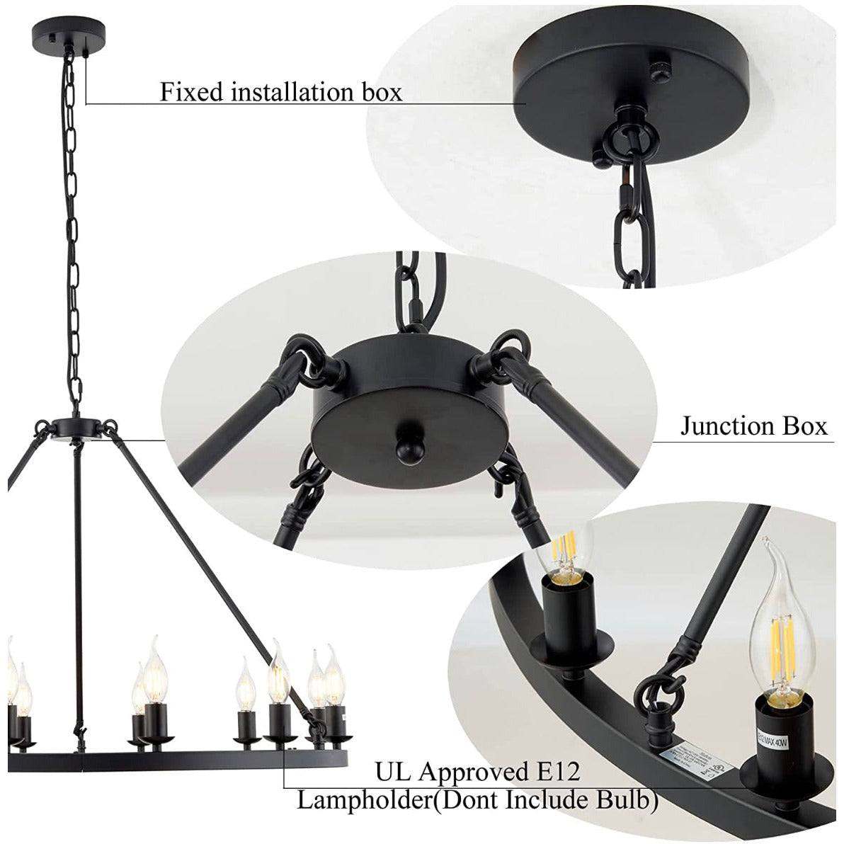 Hubrin Black Wagon Wheel Chandelier,16-Light 39.4 inch,Rustic Farmhouse Industrial Chandeliers,Kitchen Island Light Fixtures E12 Base for Living Room (Black, 39.4" 16-Light)