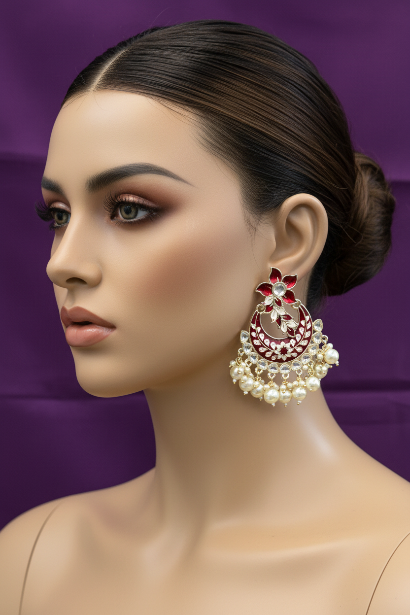 Maroon chandbali earrings