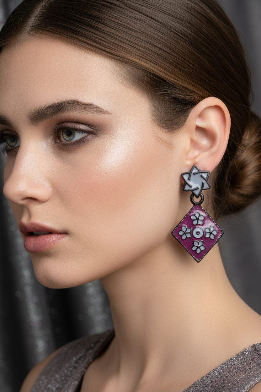 Grey purple earrings