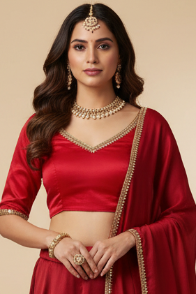 Plain red satin silk blouse