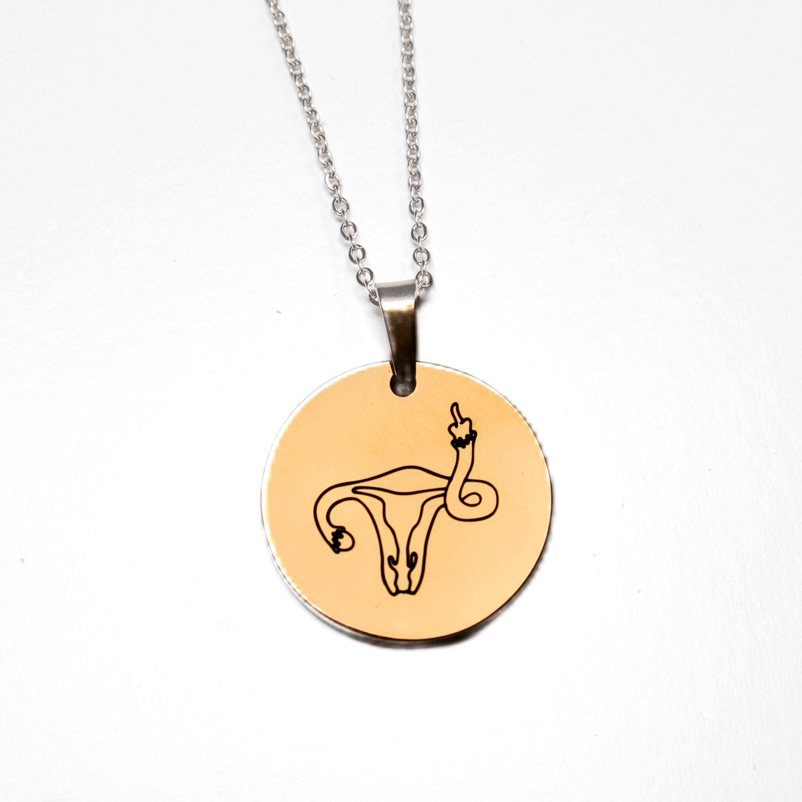 Uterus Middle Finger Circle Necklace - $10 from each donated to Plan C