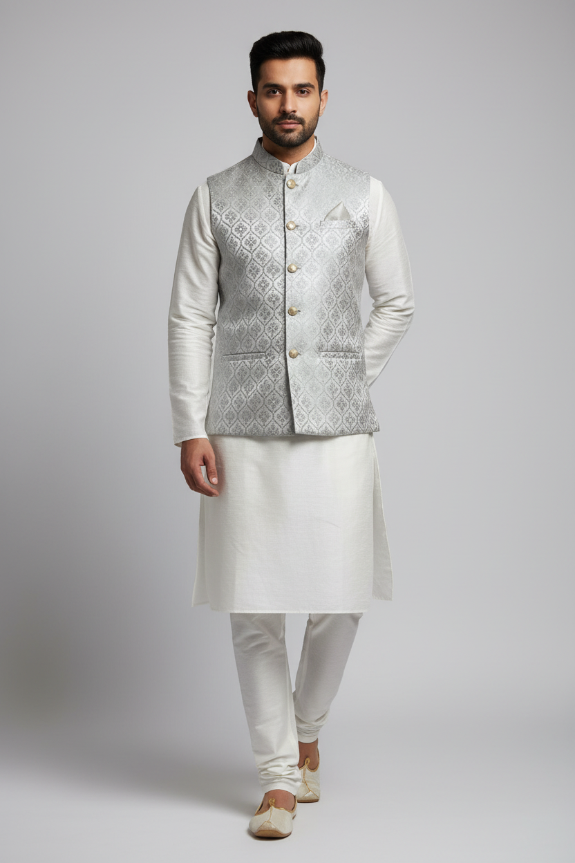 Silk vests for men | half jacket / kurta : Grey