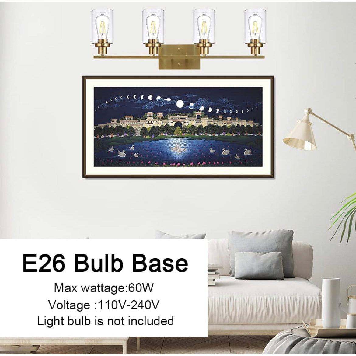 Vanity Lights Fixtures TULUCE 4 Light Bathroom Light Brass Gold Wall Light with Clear Glass Shade, Modern Bathroom Wall Sconce Lighting for Bath, Living Room, Bedroom, Stairs, Gallery, Restaurant