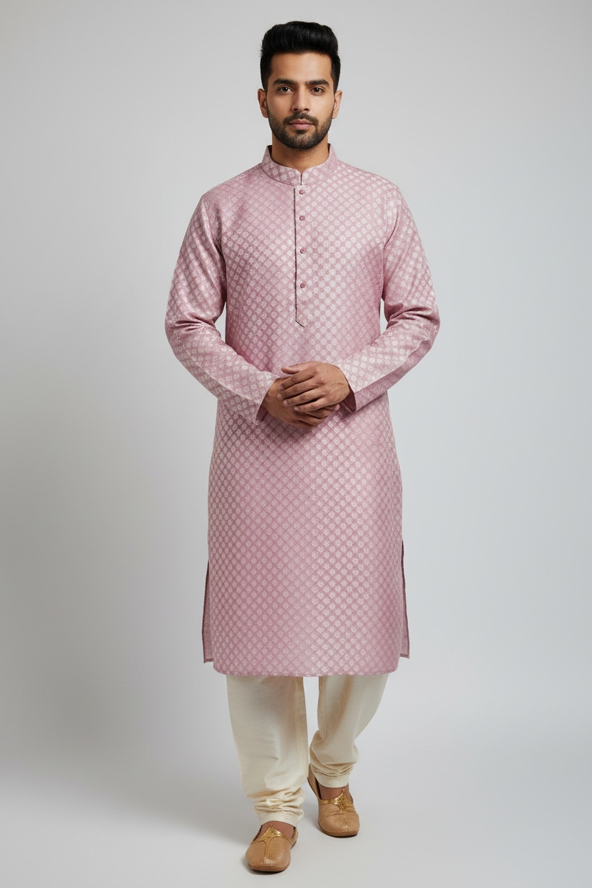 Silk cotton kurta set for men