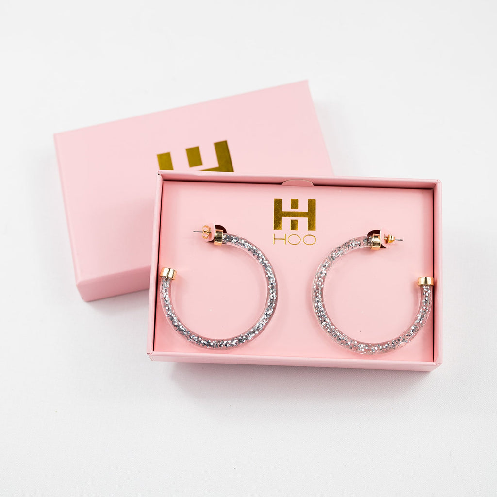 Silver Glitter Hoop Earrings