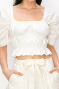 Cotton Square neck puff sleeve smocked crop top