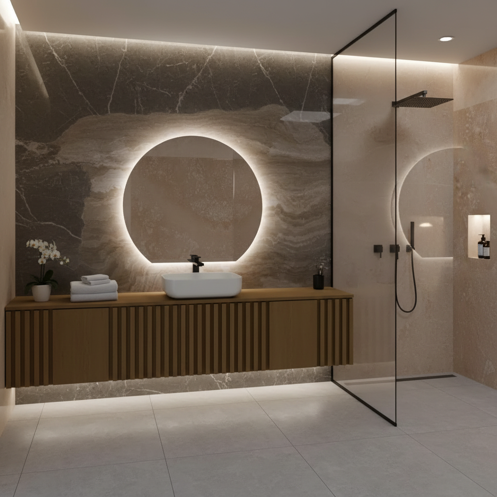 LED Bathroom Mirror – Modern Round Lighted Vanity Mirror with Touch Sensor