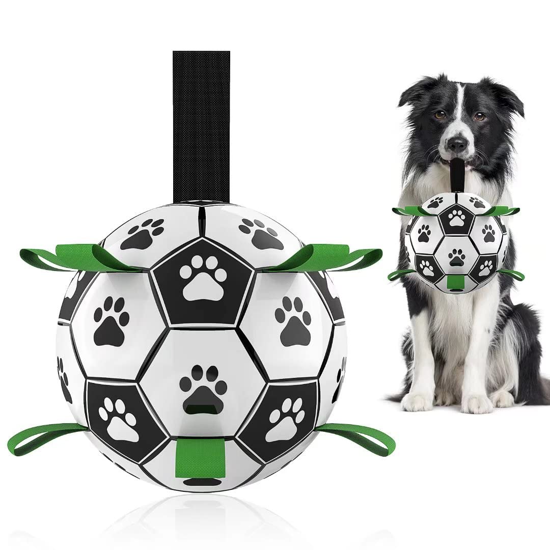 Interactive Dog Soccer Ball Toy – Durable Dog Football with Nylon Tabs for Outdoor Fetch & Training