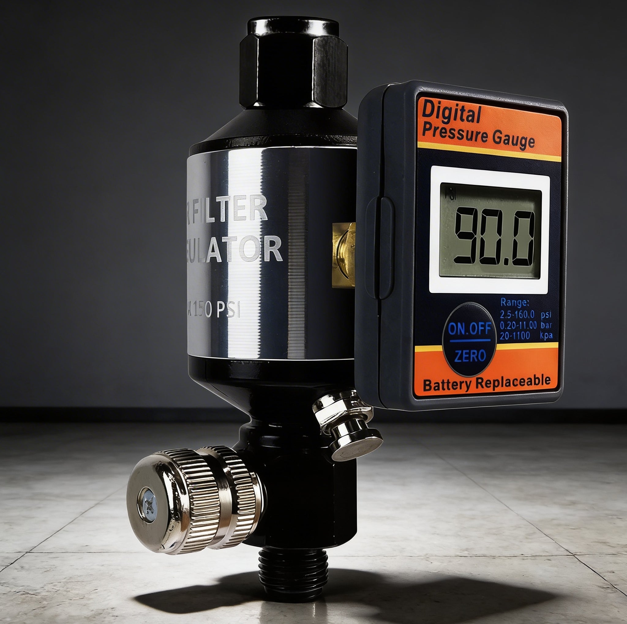 Professional 2-in-1 Air Filter System - 160 PSI Digital Regulator with Water Separator (AI303-R2)