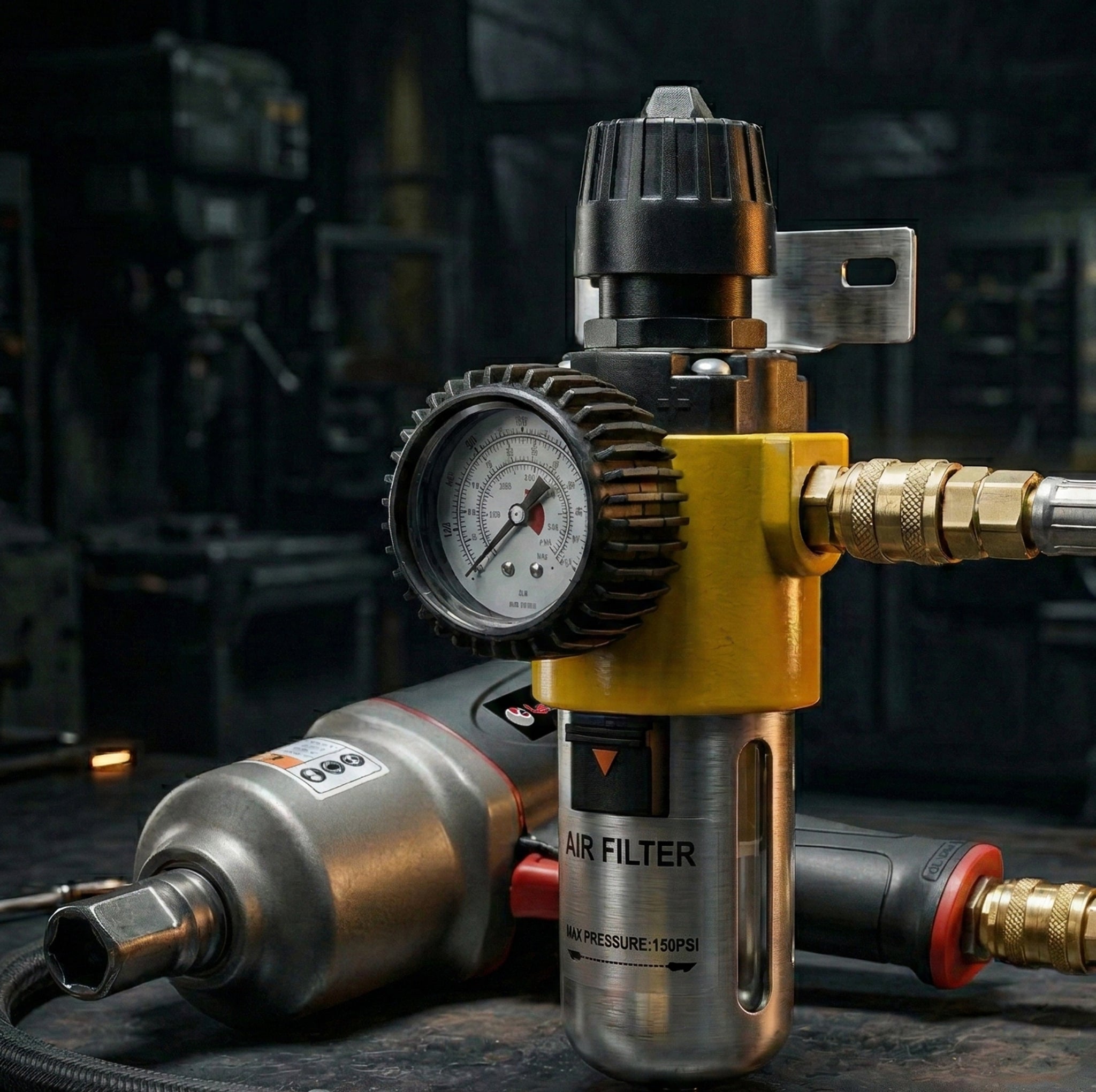 1/2" NPT Air Compressor Filter Regulator Combo - 160 PSI Heavy-Duty System (AS209)