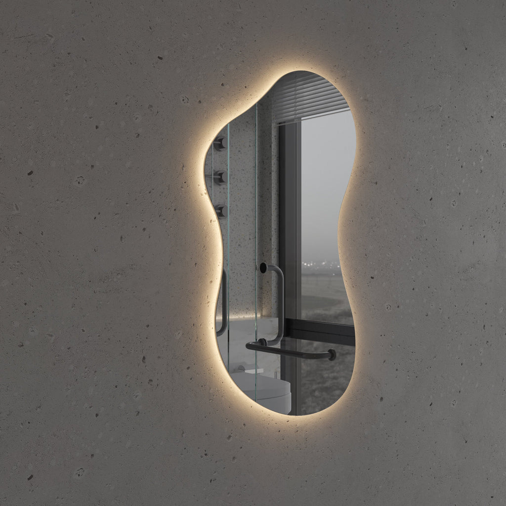 LED Bathroom Mirror Asymmetrical Shape – Modern Backlit Vanity Wall Mirror