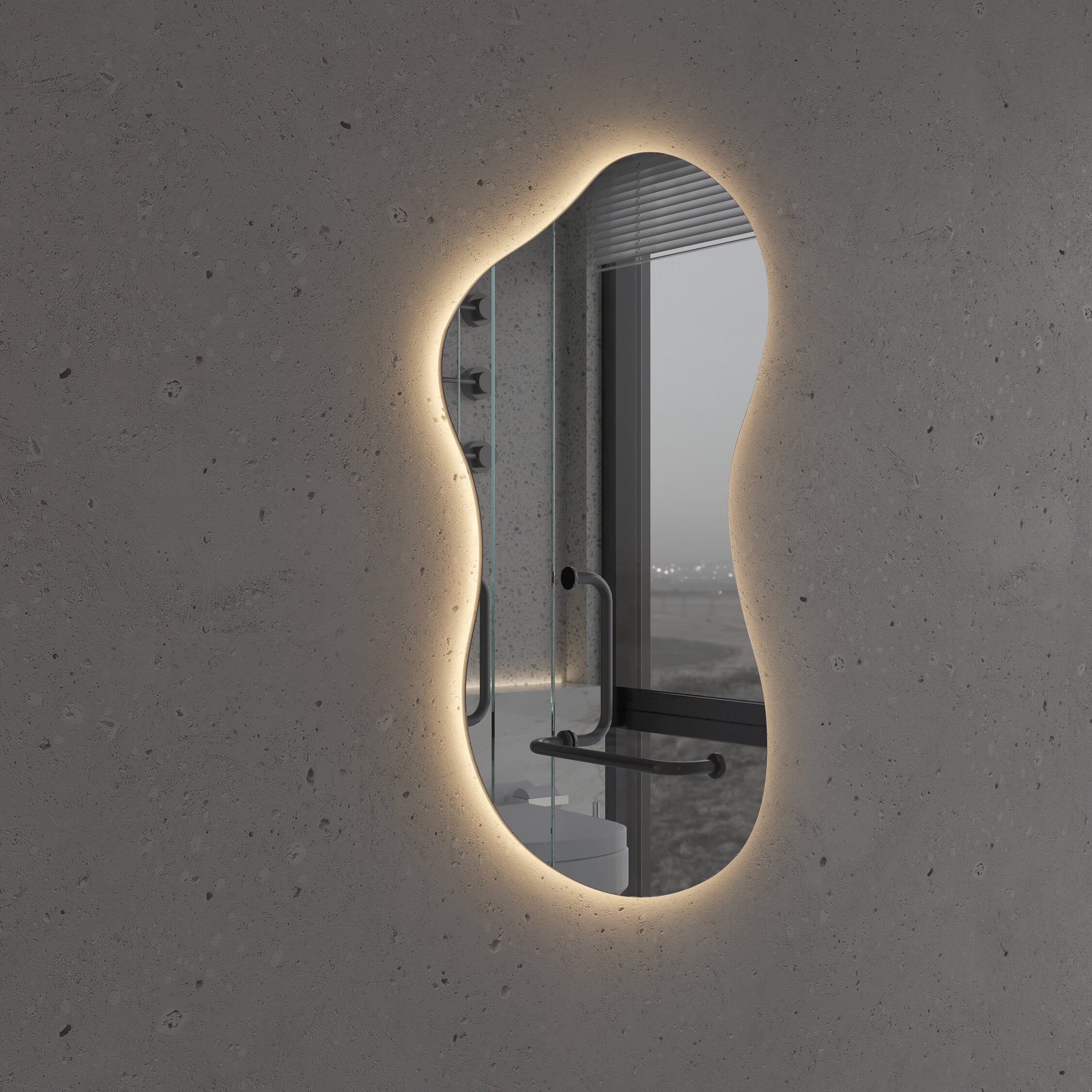 LED Bathroom Mirror Asymmetrical Shape – Modern Backlit Vanity Wall Mirror