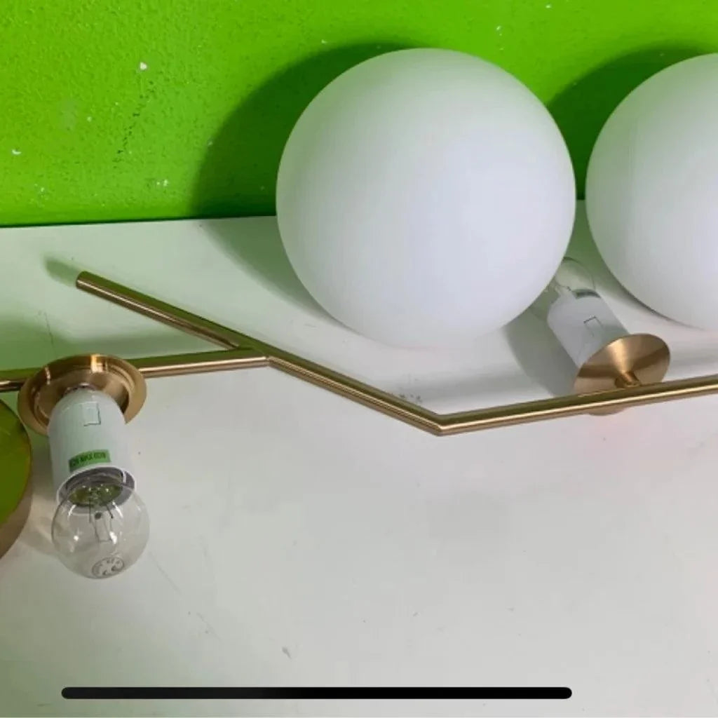 BOKT Mid Century Modern Kitchen Pendant Light 2-Lights Chandeliers Lighting Fixture, Golden with White Frosted Glass Globe Lampshade