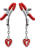Master Series - Crimson Tied Charmed Heart Padlock Nipple Clamps