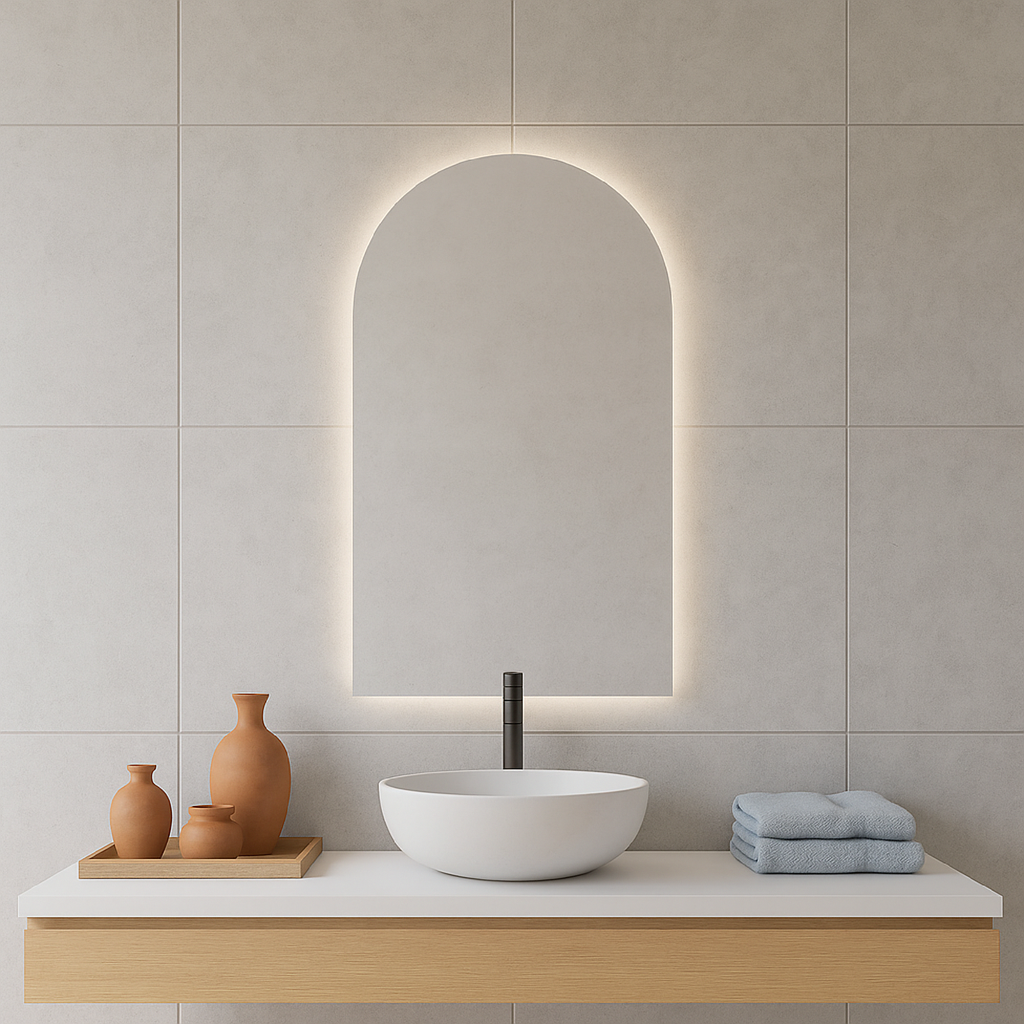 Arched LED Bathroom Mirror – Modern Lighted Vanity Mirror with Touch Sensor | Handmade Frameless Backlit Wall Mirror