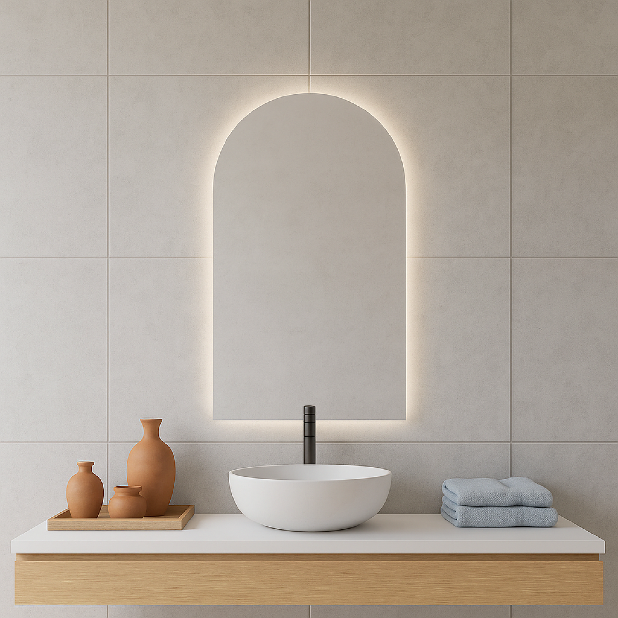 Arched LED Bathroom Mirror – Modern Lighted Vanity Mirror with Touch Sensor | Handmade Frameless Backlit Wall Mirror