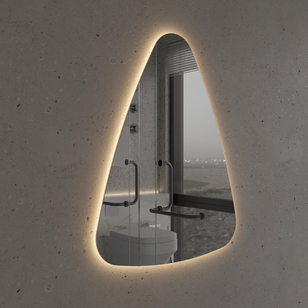 LED Bathroom Mirror Modern Backlit Design – Asymmetrical Organic Wall Mirror with Warm & Cool Light